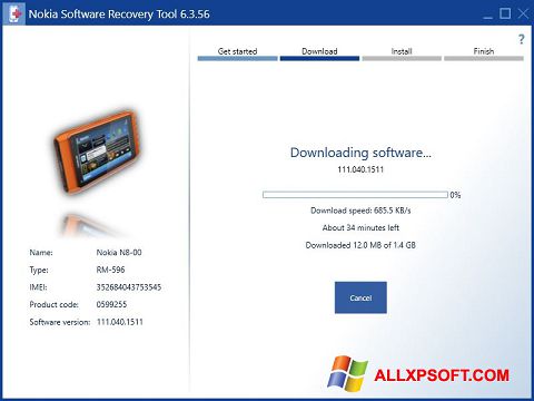 स्क्रीनशॉट Nokia Software Recovery Tool Windows XP