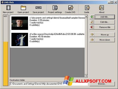 स्क्रीनशॉट DVD Flick Windows XP