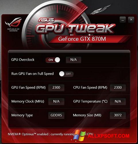 स्क्रीनशॉट ASUS GPU Tweak Windows XP