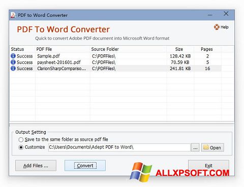 स्क्रीनशॉट PDF to Word Converter Windows XP