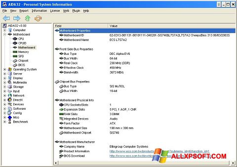 स्क्रीनशॉट AIDA32 Windows XP