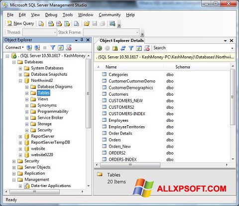 स्क्रीनशॉट Microsoft SQL Server Windows XP