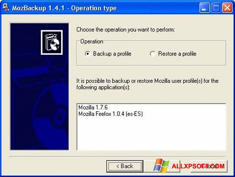 स्क्रीनशॉट MozBackup Windows XP