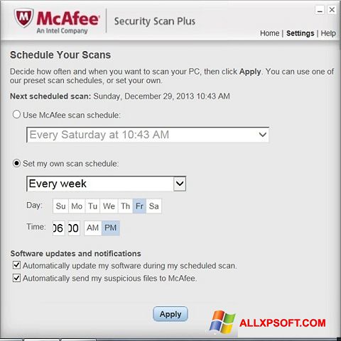 स्क्रीनशॉट McAfee Security Scan Plus Windows XP