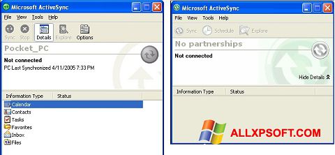 स्क्रीनशॉट Microsoft ActiveSync Windows XP