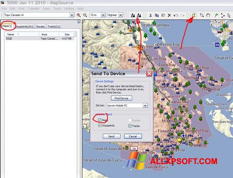 स्क्रीनशॉट MapSource Windows XP