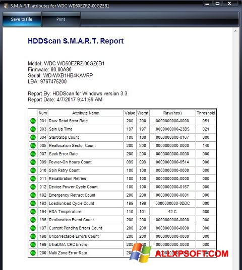 स्क्रीनशॉट HDDScan Windows XP