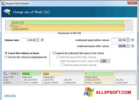 स्क्रीनशॉट Acronis Disk Director Suite Windows XP