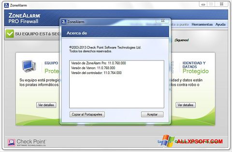 स्क्रीनशॉट ZoneAlarm Windows XP