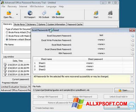 स्क्रीनशॉट Advanced Office Password Recovery Windows XP