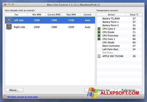 स्क्रीनशॉट Macs Fan Control Windows XP