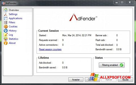 स्क्रीनशॉट AdFender Windows XP