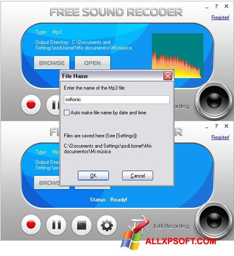 स्क्रीनशॉट Free Sound Recorder Windows XP