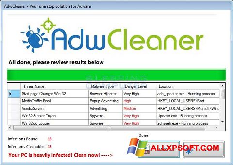 स्क्रीनशॉट AdwCleaner Windows XP