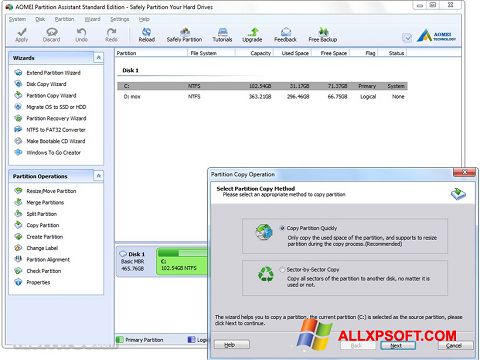 स्क्रीनशॉट AOMEI Partition Assistant Windows XP