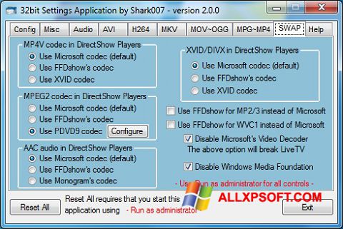स्क्रीनशॉट ADVANCED Codecs Windows XP
