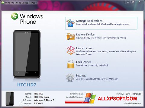 स्क्रीनशॉट Windows Phone Device Manager Windows XP