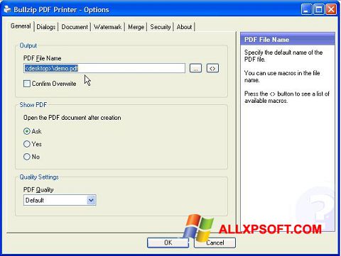 स्क्रीनशॉट BullZip PDF Printer Windows XP