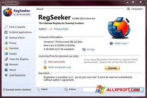 स्क्रीनशॉट RegSeeker Windows XP