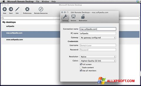 स्क्रीनशॉट Microsoft Remote Desktop Windows XP