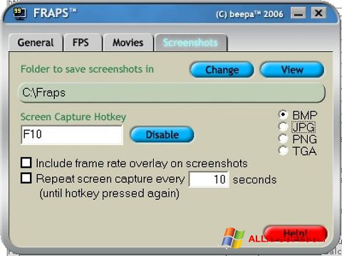 स्क्रीनशॉट Fraps Windows XP