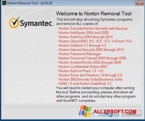 स्क्रीनशॉट Norton Removal Tool Windows XP