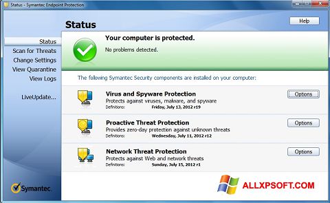 स्क्रीनशॉट Symantec Endpoint Protection Windows XP