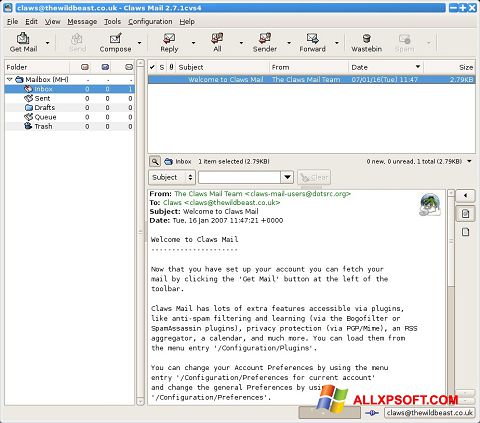 स्क्रीनशॉट Claws Mail Windows XP