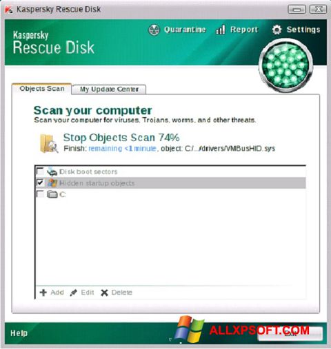 स्क्रीनशॉट Kaspersky Rescue Disk Windows XP
