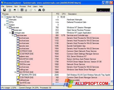 स्क्रीनशॉट Process Explorer Windows XP