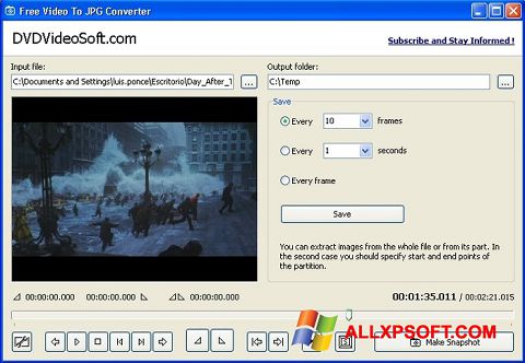स्क्रीनशॉट Free Video to JPG Converter Windows XP
