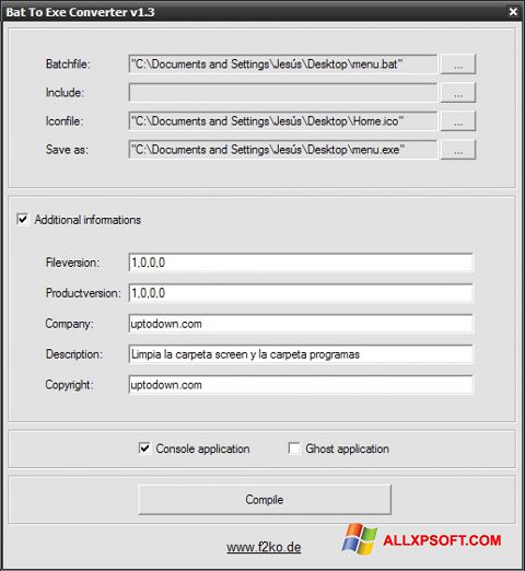 स्क्रीनशॉट Bat To Exe Converter Windows XP