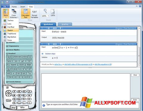 स्क्रीनशॉट Microsoft Mathematics Windows XP